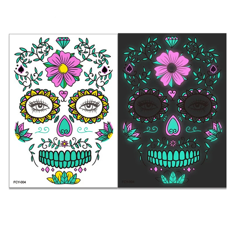 1 Sheet Halloween Waterproof Temporary Tattoo Sticker Facial makeup Special Face Day of The Dead Skull dress up | Красота и здоровье