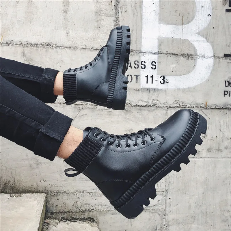 

Mens Martens Boots British Style Ankle Boots Waterproof Men Chelsea Boots High Top Round Head Non-slip Fashion Casual Men Boots