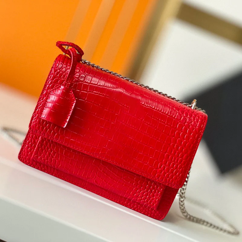 

Retro luxury solid color leather ladies bag design style fashion classic crocodile pattern shoulder bag messenger bag