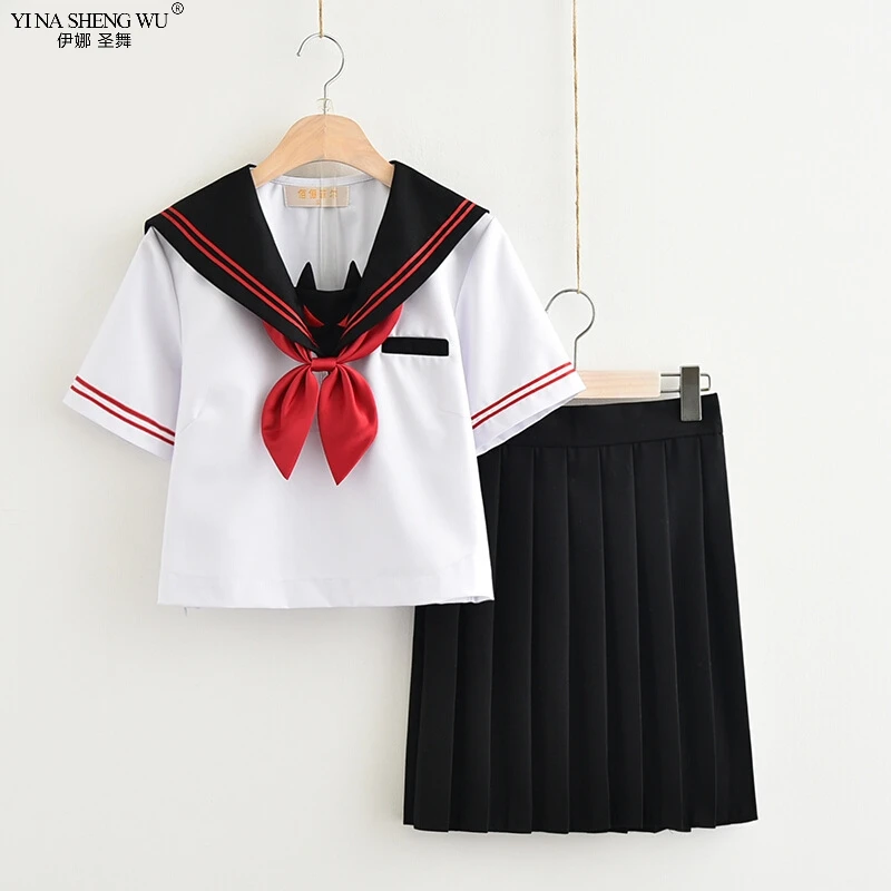 

New Japanese School JK Uniform Design For High School Girls Dark Devil Embroidery Sailor Suit Pleated Skirts Novelty JK Uniforms