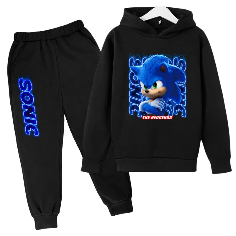 

Spring New 2021 Sonic Boys and Girls Kids Anime Cotton Hooded Sweatshirt Sweatshirt Pants Comfortable Hooded Kids Sportsuit