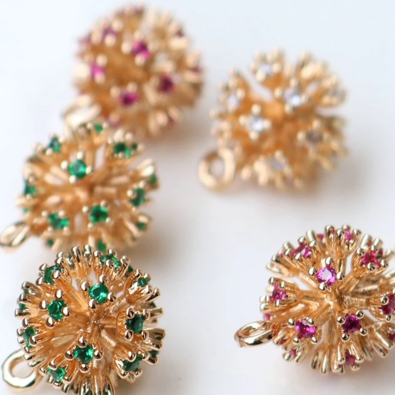 

New 14K True Gold Plated 10MM Zircon Round Ball Shape Necklace Pendant Earring Charms DIY Jewelry Making Accessory