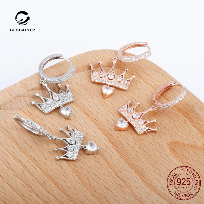 Инс чистая красная s925 стерлингового серебра Полный Кристалл Корона Серьги