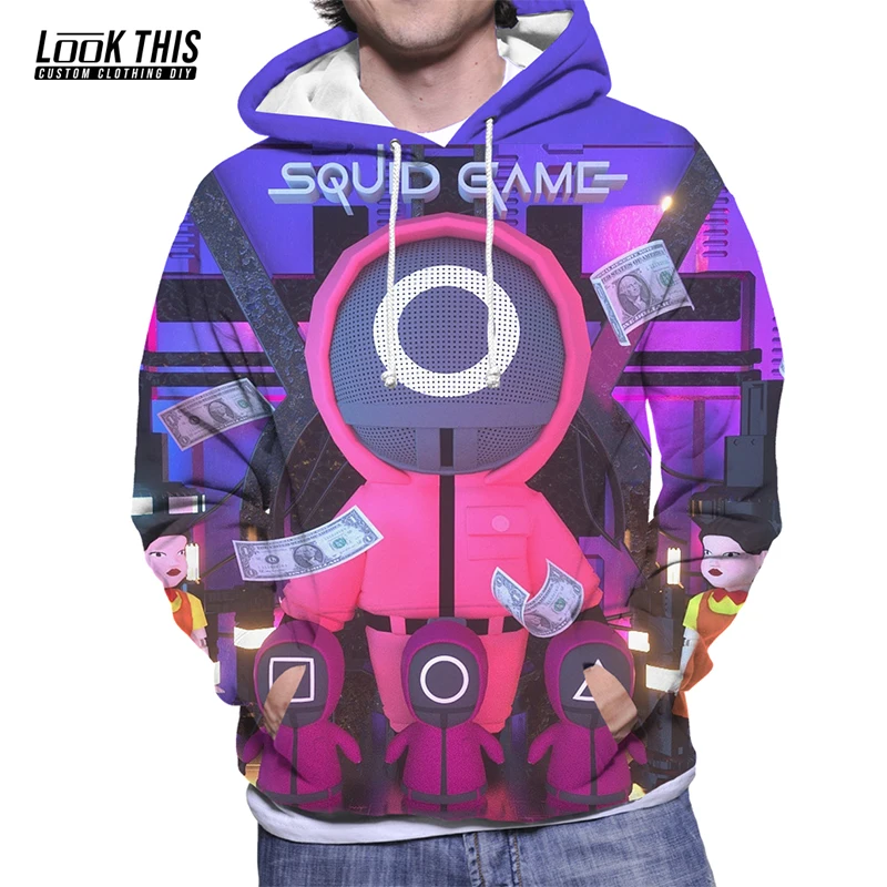 

Толстовка мужская оверсайз с капюшоном, свитшот с длинным рукавом, пуловер в стиле игры кальмар, Корейская уличная одежда в национальном ст...