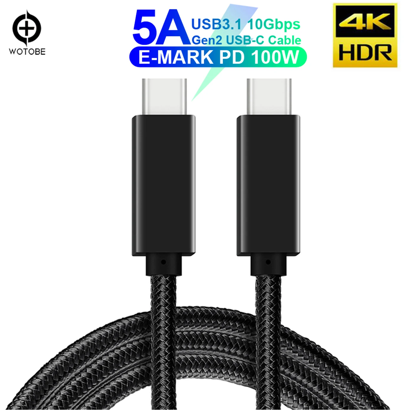 Полнофункциональный кабель USB C TYPE-C (2 м) E-MARK 5А PD 100 Вт USB3.1 Gen2 10 Гбит/с 4K видео выход