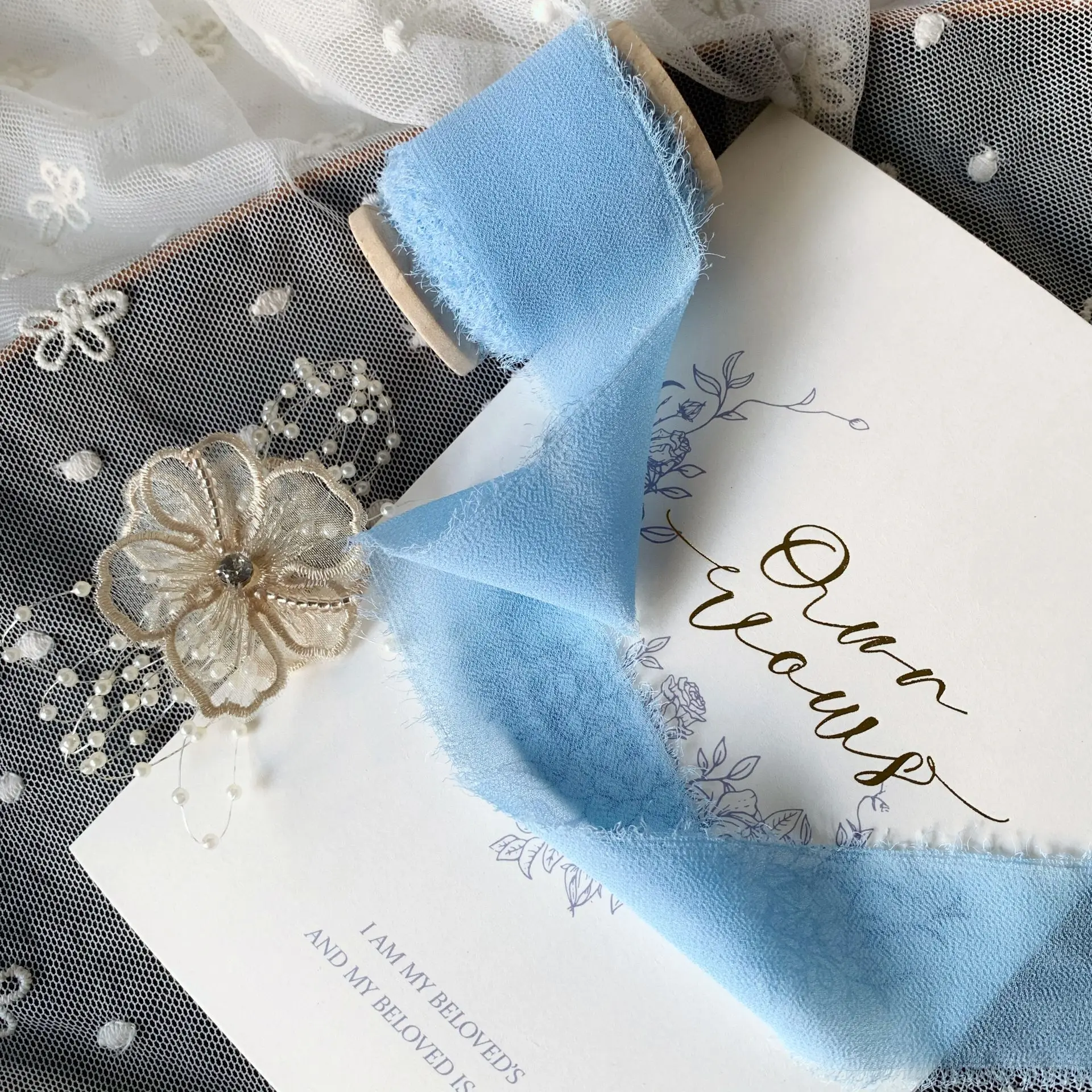 3.5cmx5метров изношенный шифон лента шелковая для свадебных букетов фон