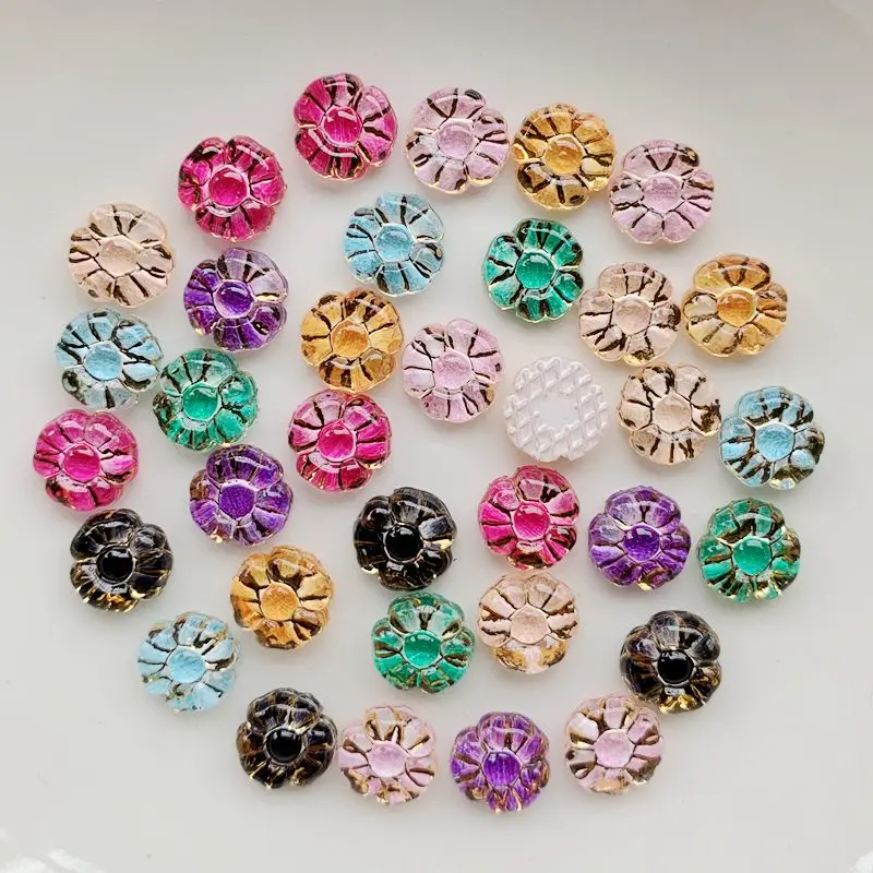 

100PCS 8MM Beautiful multicolor floral flat back acrylic gem scrapbook wedding decal costume jewelry DIY handmade decoration