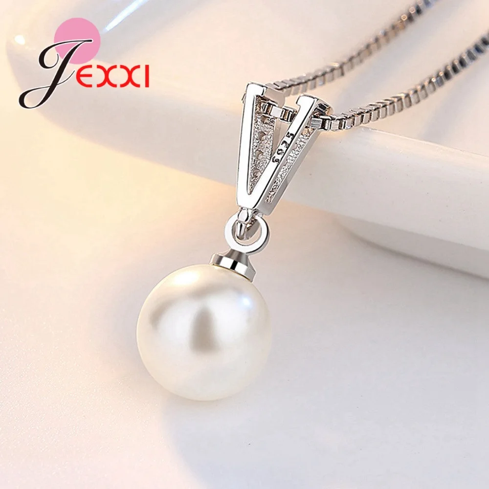 

NEW 925 Sterling Silver Necklaces for Women Charming Austrian Crystal with Pearl Pendant Fashion Wedding Engagement Date Jewelry