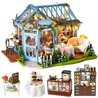diy house miniature with furniture led music dust cover model building blocks toys for children casa de boneca a68