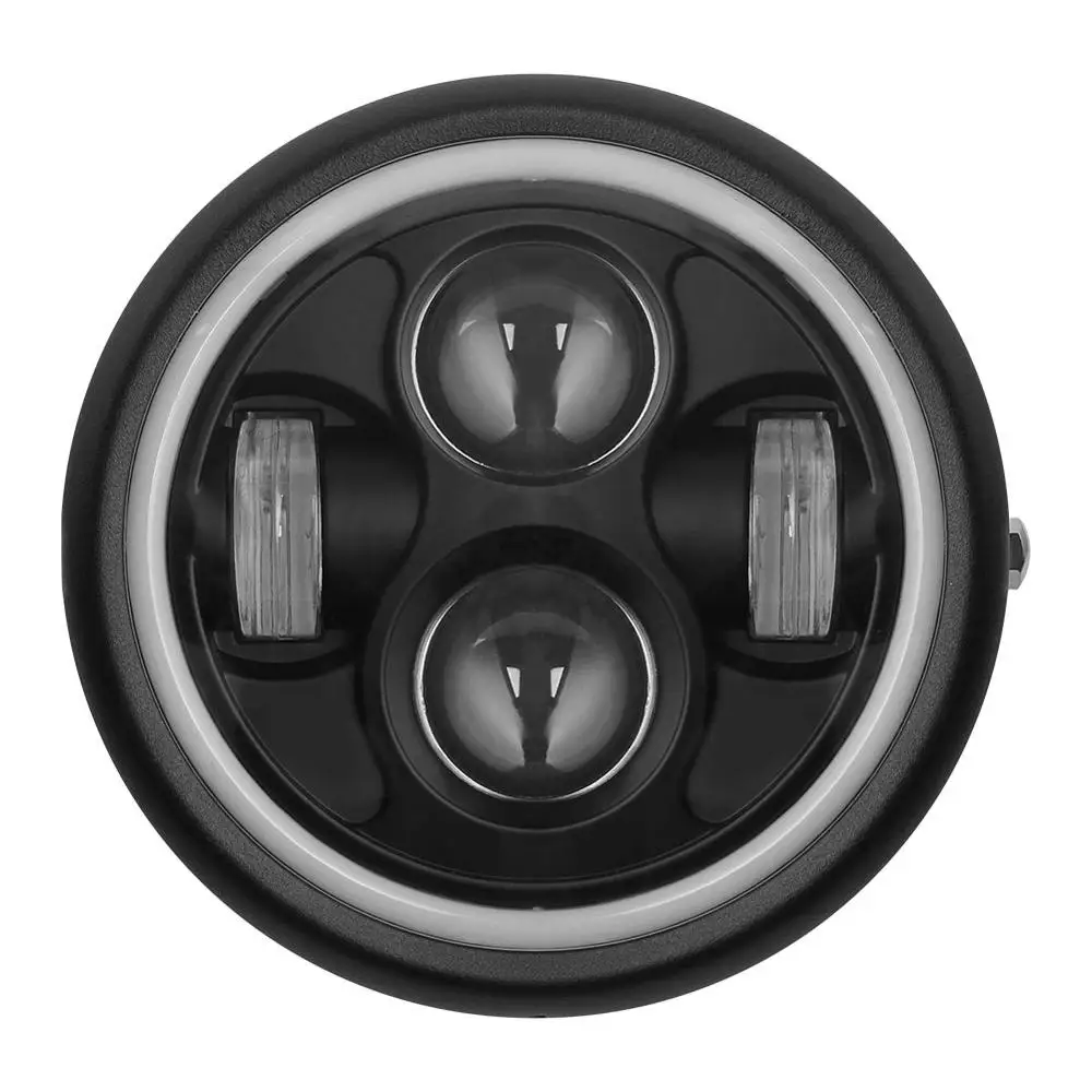 6.5&quot Round Motorcycle LED Headlight with White Halo Angel Eye for Sportster Cafe Racer Bobber |