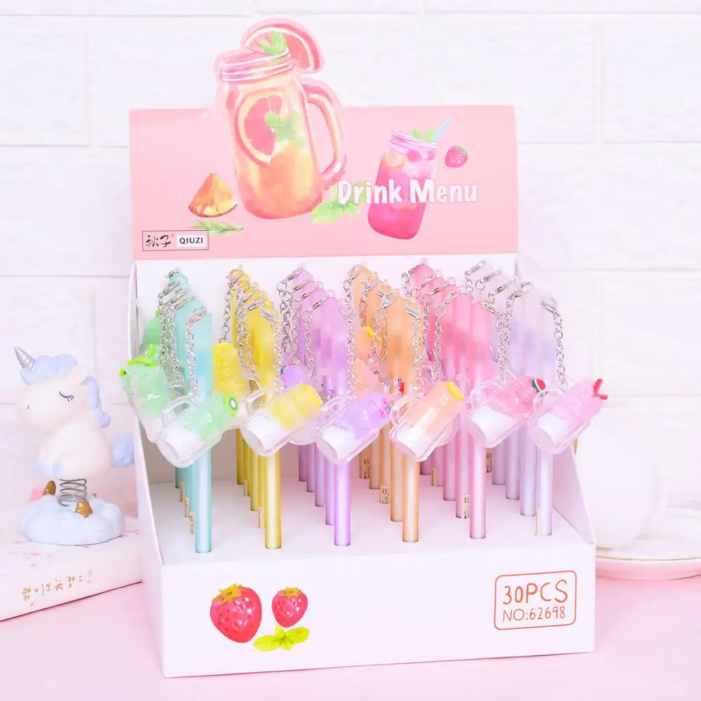 

30 pcs/lot Creative fruit juice Pendant Gel Pen Kawaii 0.5mm black ink Signature Pens office school writing supplies gift