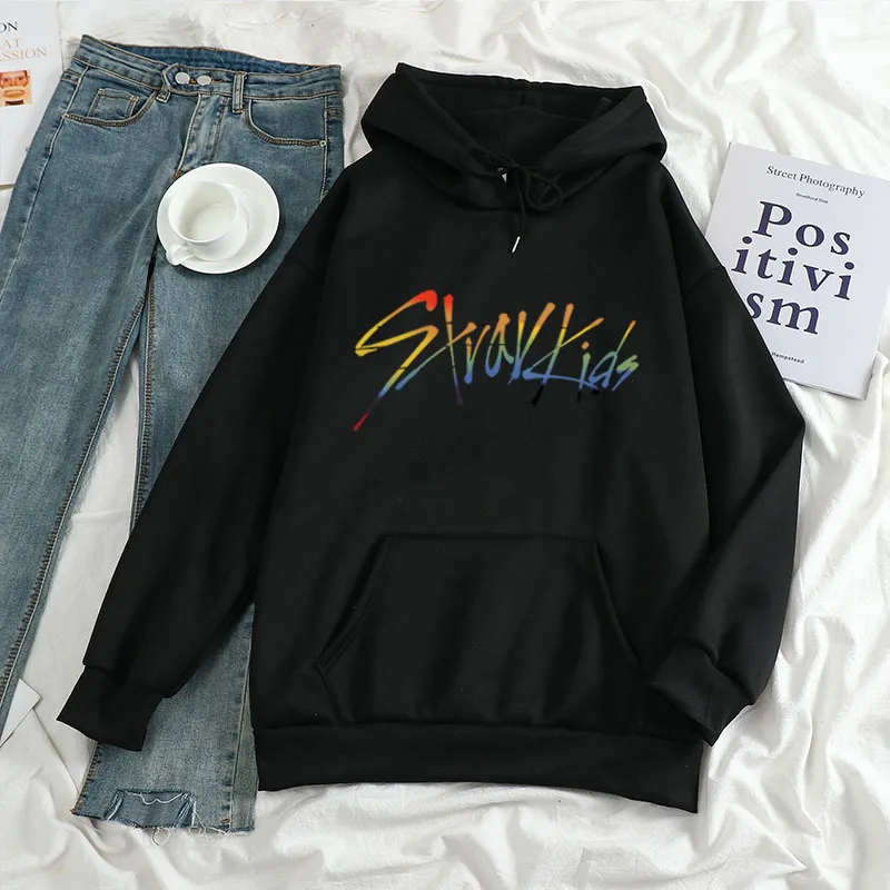 

Kpop Stray Boys Group Kids Men/Women Hoodie Casual Plush Print Unisex Sweatshirt Streetwear Korean Harajuku Loose Ladies Tee Top
