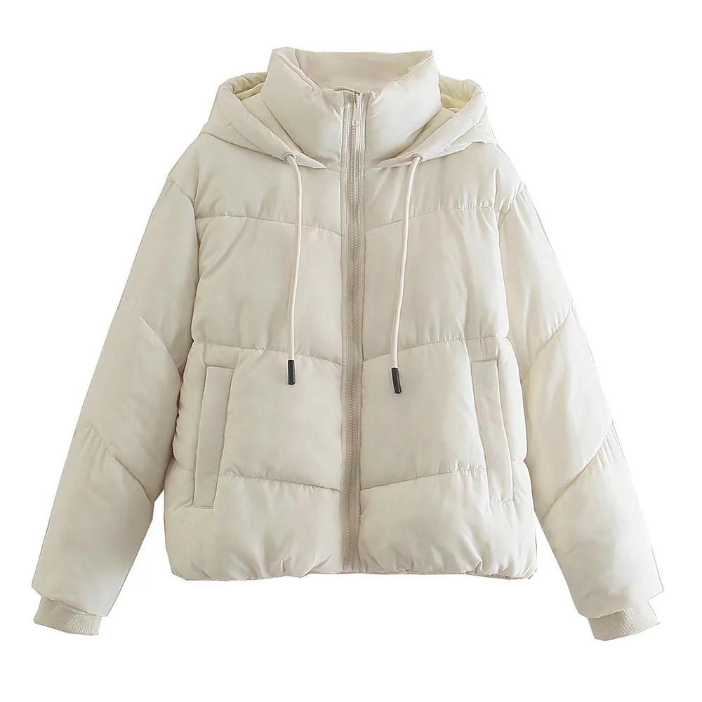 

Jeyzy Winter New Fashion Design Women's Hooded Bread Cotton Jacket Warm Down Jacket Zipper Solid Color Loose