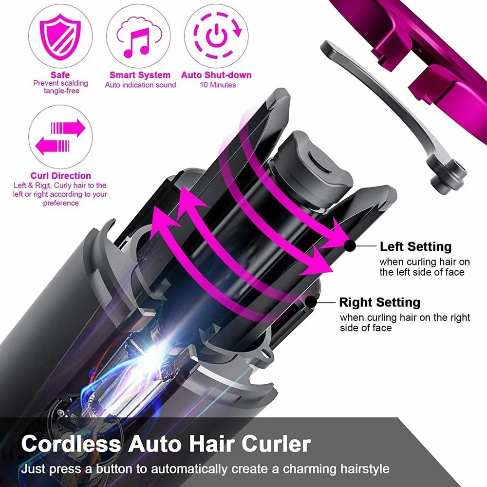 

Wireless Automatic Hair Curler Portable USB Rechargeable Rotating Curling Iron Women Girl LCD Display Curly Machine Styling Tool