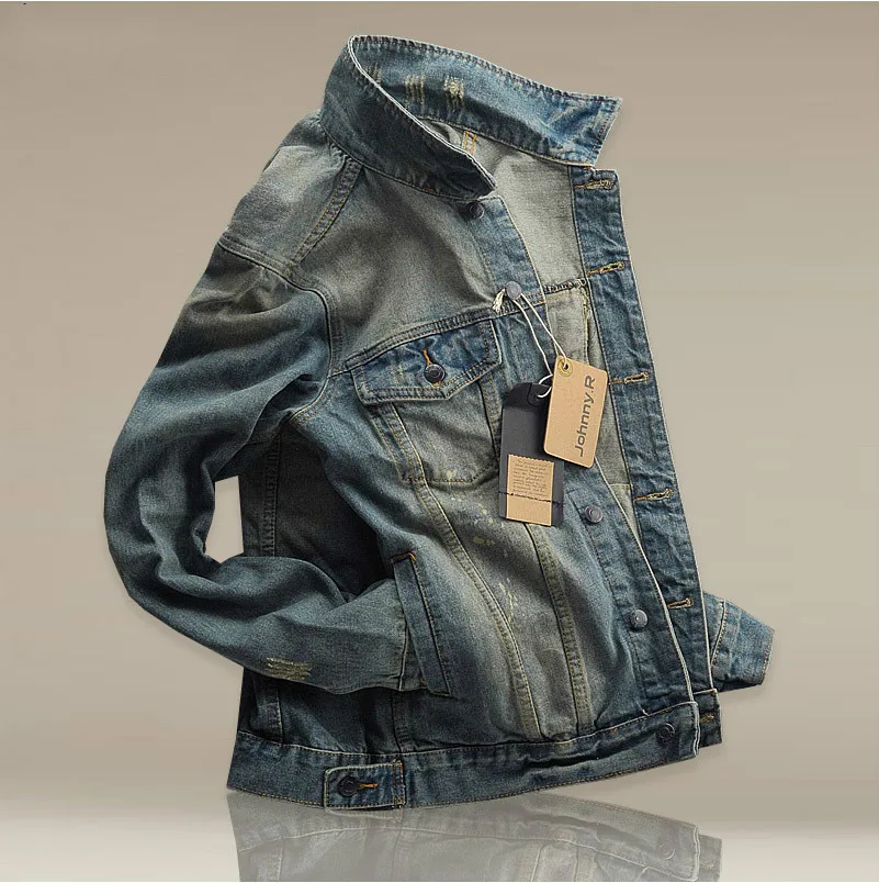 

Hi-Street Men Ripped jeans Jackets washed patchwork Distressed Denim Man Slim Fit Streetwear Vintage Jacket.
