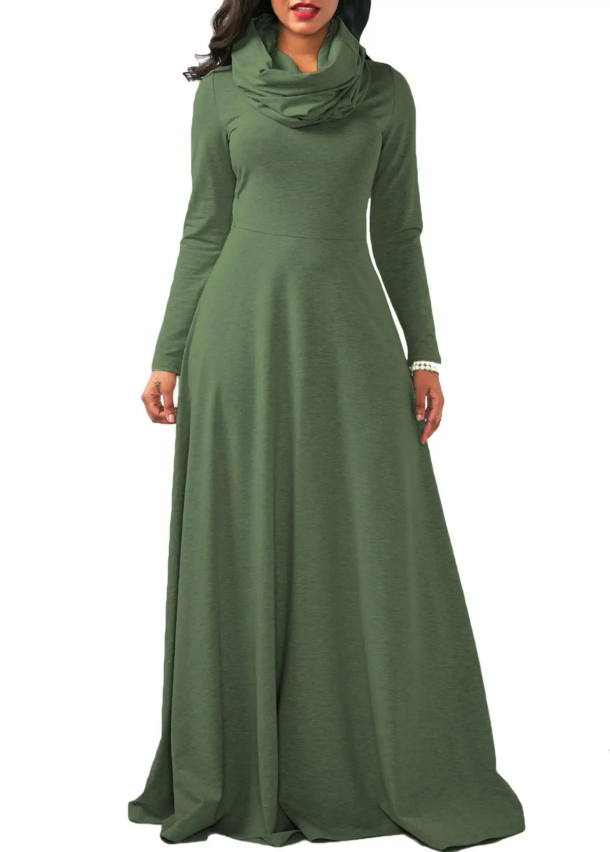 

floor length maxi dress elegant a-line casual long dress solid color Turtleneck women dress 2xl party dress robe femme vestidos