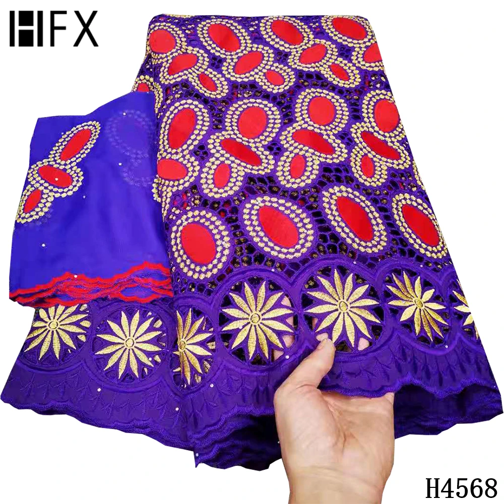 

HFX 5Y African Cotton Lace Fabric With 2Y Swiss Voile Cloth Nigerian Embroidery Tissus Telas Patchwork Algodon For Sewing H4568