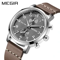 megir 2021 fashion brown leather quartz watch for men waterproof chronograph sport wrist watches man clock hour montre homme
