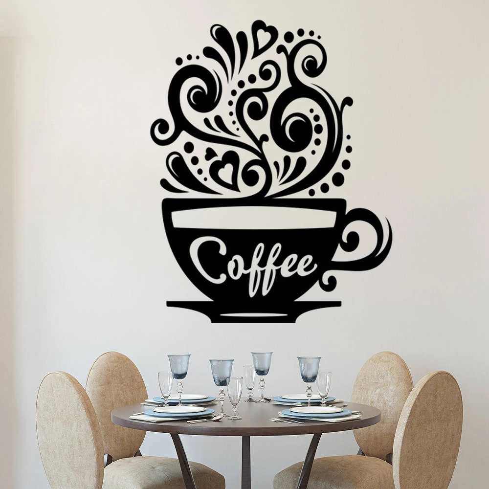 

Love Coffee Cups Kitchen Wall Tea Sticker Vinyl Decal Art Restaurant Pub Decor Vinyl Wall Decal Removable DK-185