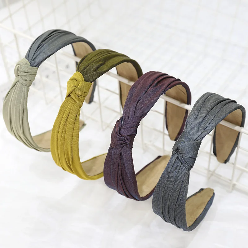 

Wide Ladies Female Knot Headbands For Girls Simple Solid Candy Color Cloth Hairbands Hair Hoop Women Adult Hair Band Accessories