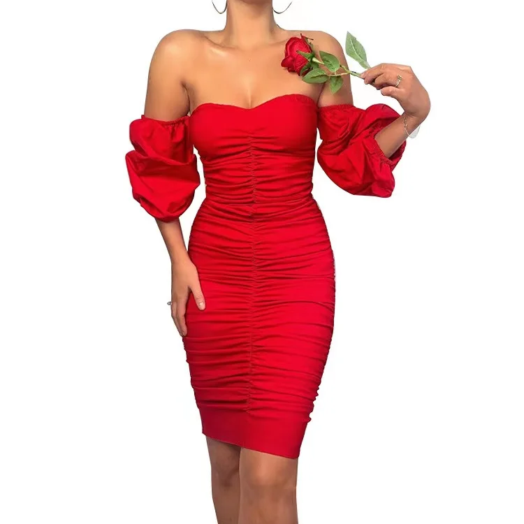 

Solid Off Shoulder Ruched Bodycon Dress Party Dress Summer Dress