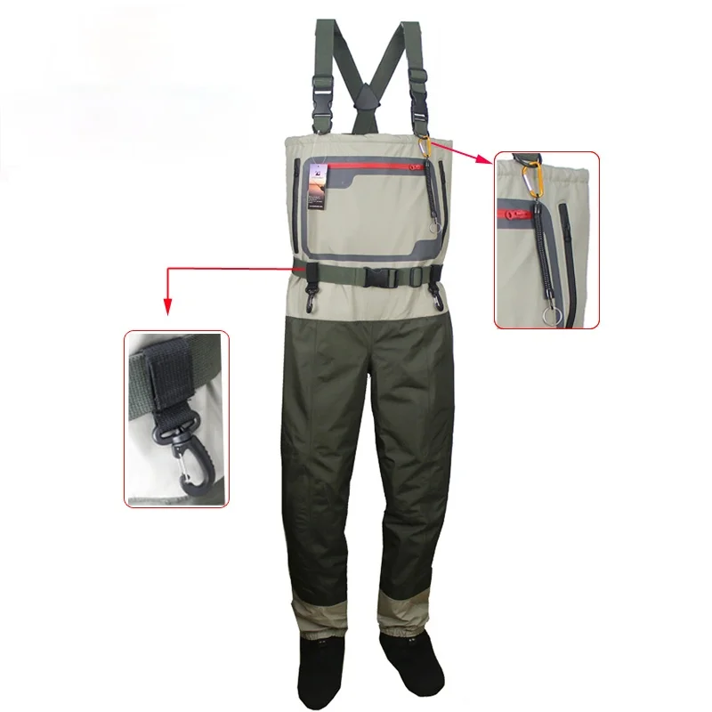

Men's Fishing Chest Waders Breathable Stocking Foot Wader Lightweight Convertible Hunting Wading Pants Kit for Fly Fishing