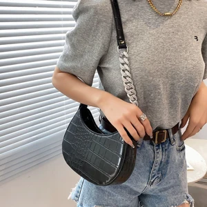 alligator pattern half moon design crossbody bags pu leather women messenger bag ladies chain trend armpit shoulder handbags free global shipping