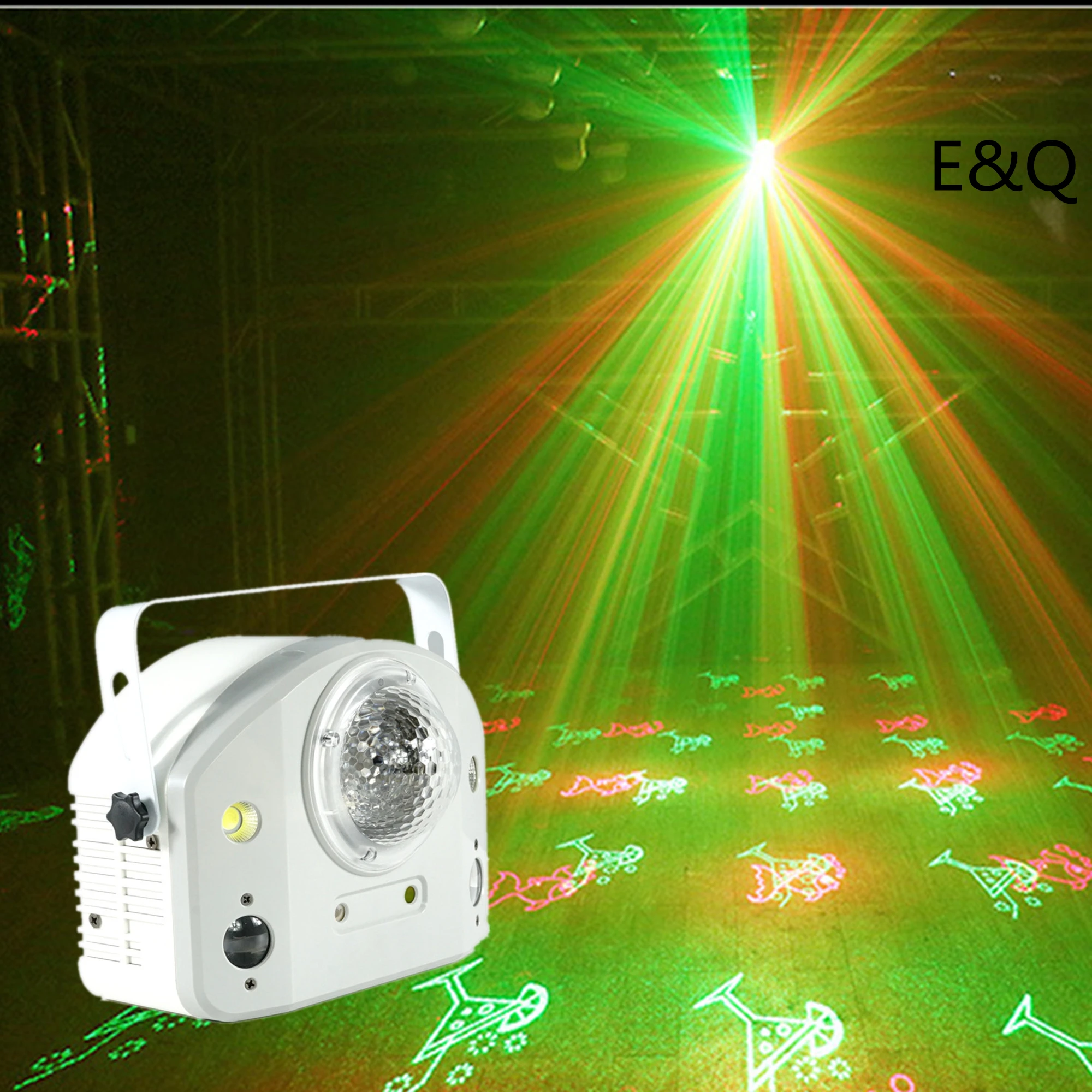 Four-in-one bee-eye pattern + watermark laser LED effect light suitable for disco and family parties and other places