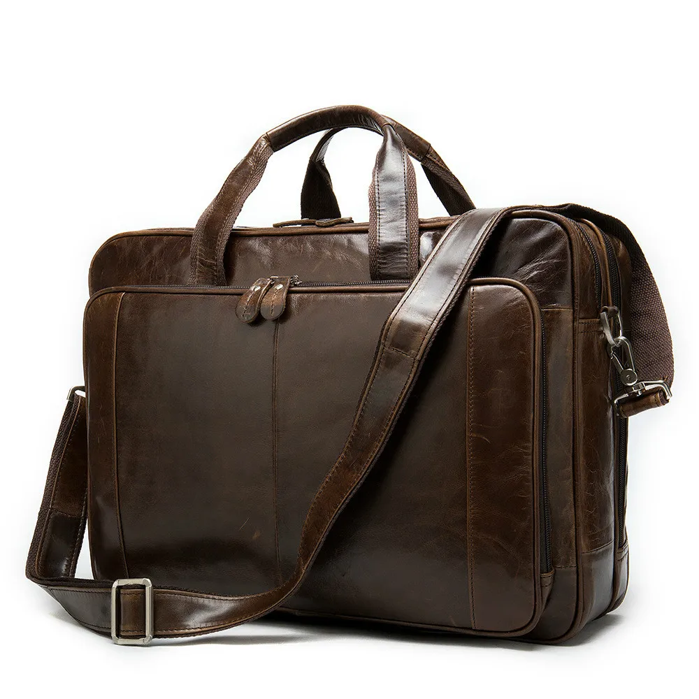 

Сумка-тоут мужская из натуральной кожи, Модный деловой портфель на плечо в винтажном стиле, Офисная сумка из воловьей кожи, 15 дюймов