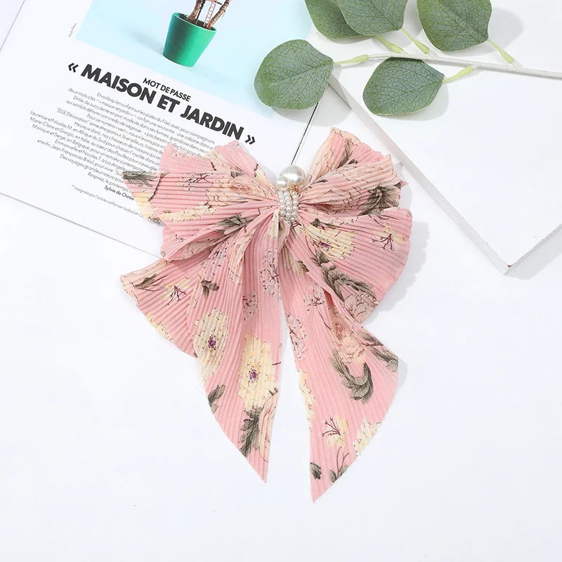 

Floral Women's Bowknot One Word Clip Hair Ornaments Chiffon Card Pony Tail Head Streamer Elegant Sweet Headdress Spring Clip