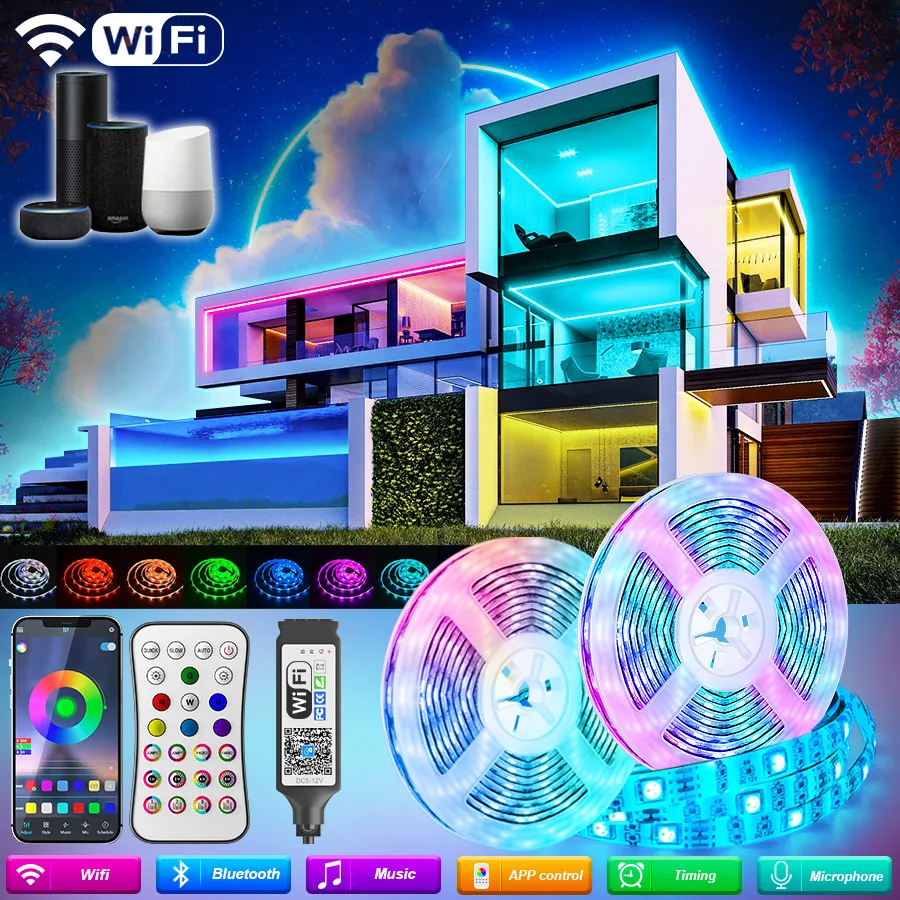 

Светодиодная ленсветильник с Wi-Fi, 5-30 м, Bluetooth, RGB, 5050 SMD 2835