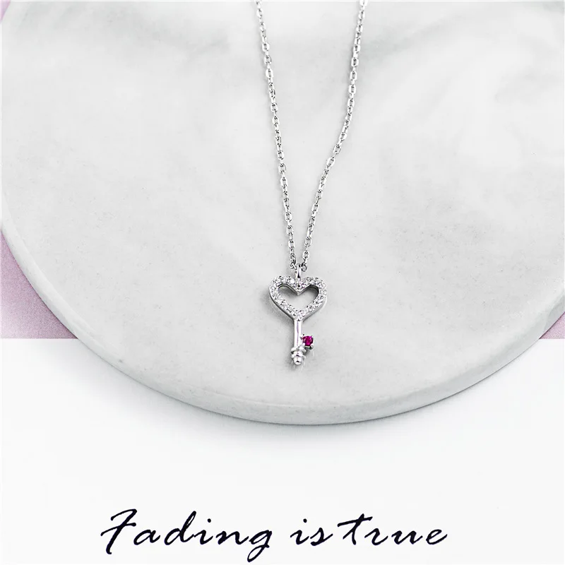 Сердце ключ мини Циркон ожерелье женщины 100% стерлингового серебра 925 nacklace