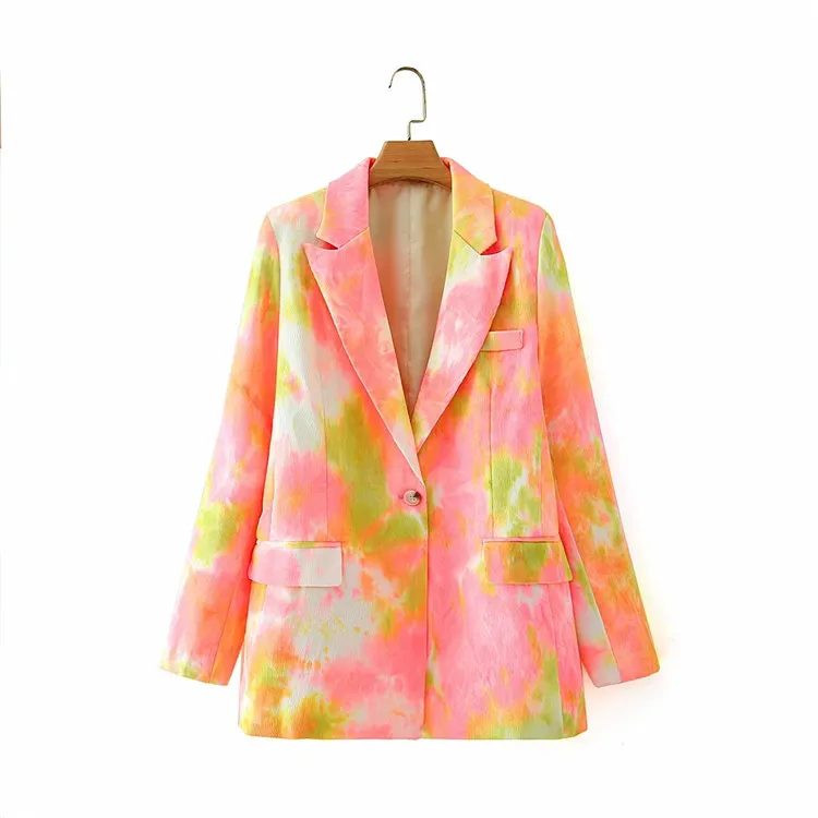 

European Style Women Elegant Sexy Color Contrast Blazers Vintage Loose Blazer Jackets Casual Office Worrk Suits Blazer
