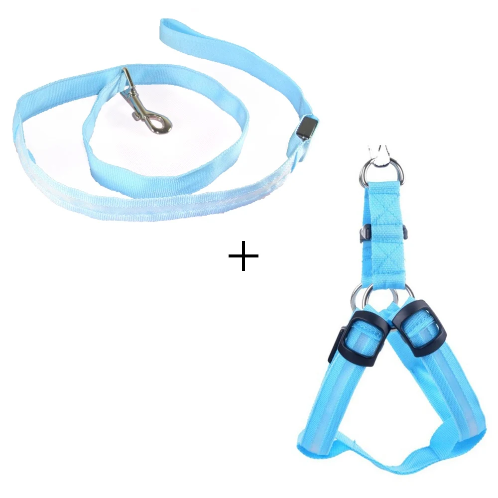 blue harness set Светодиодный собачий ошейник, поводок для собак, собачий ошейник, набор, электронный нейлоновый собачий поводок, веревочный светильник, поводок для домашних животных, поводок для кошек, продукт для домашних животных - Цвет: blue harness set