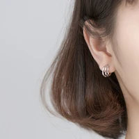 sterling silver 925 earrings three layer short hoop earrings korean temperament trend hollow fashion ear jewelry women