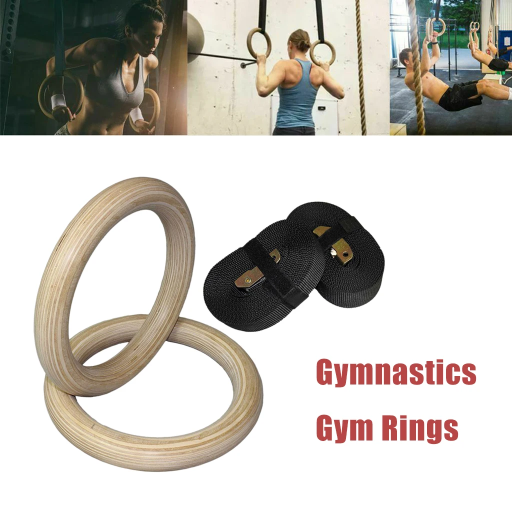 

Wooden Olympic Gymnastics Rings Home Gym Training Set with Adjustable Straps