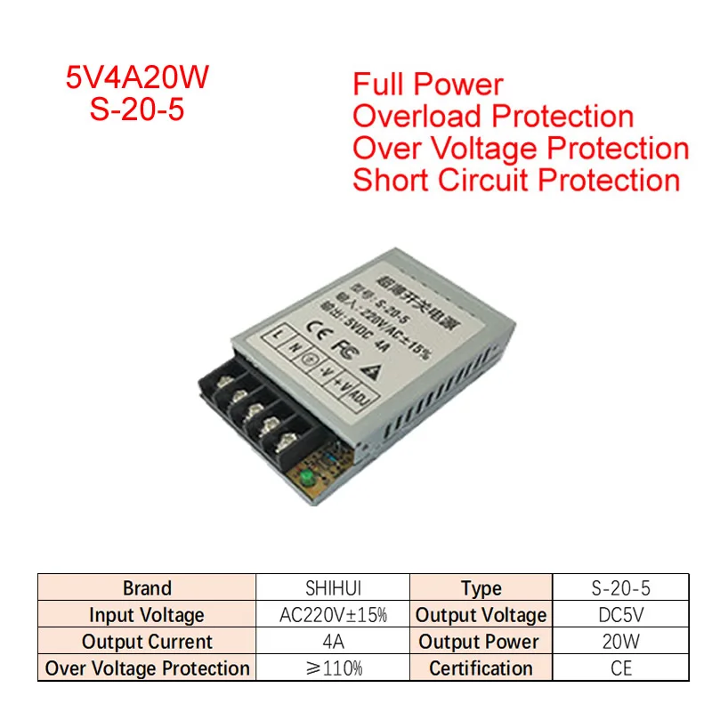 

AC 110V 220V To DC 5V Switch Power Supply 20/25/35/50/60/75/120/150/200/250/350/400/500W for CNC Kits LEDLamp Industrial Control