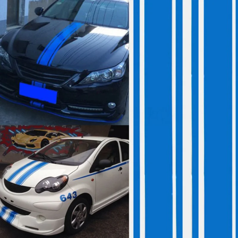 

Universal Car Auto Body Racing Blue Stripe Hood Roof Trunk Decals Sticker DIY