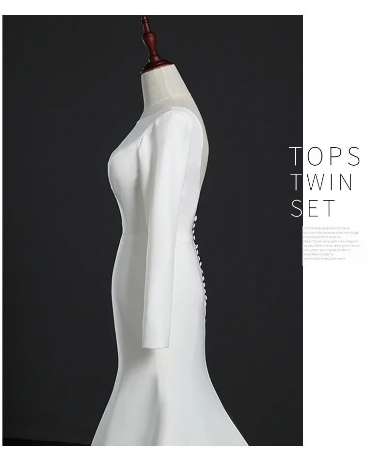 Праздничное платье простой Mermai свадебное из сатина с круглым вырезом и длинными