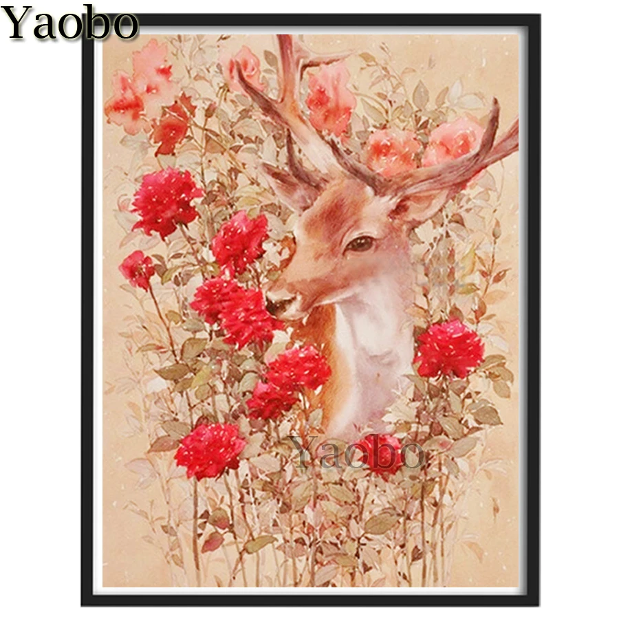 

Diamond Painting Deer and Flower 5D diy Hand Inlaid Cross Stitch Embroidery Mosaic Kit Wall Decor Craft Gift Design
