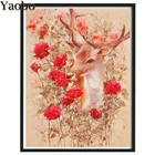 Алмазная живопись 5D с оленем и цветком, Набор для вышивки крестиком, ручная работа, мозаика, украшение для стен, Подарочный дизайн