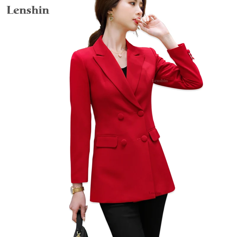 Женский двубортный пиджак Lenshin блейзер с длинным рукавом модная одежда для