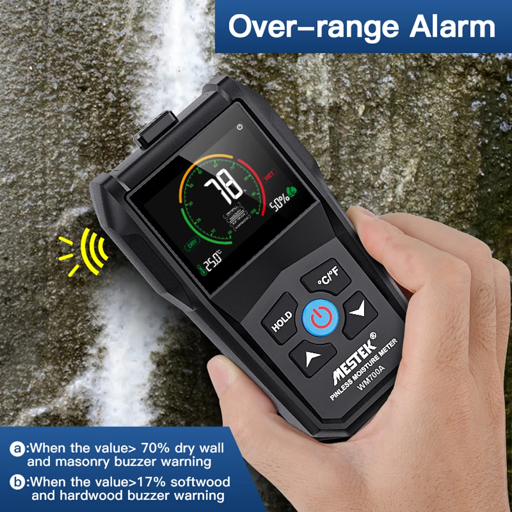 

Full Angle Inverted Display Screen Non-destructive Inductive Wood Moisture Meter Environmental Temperature Humidity Detection