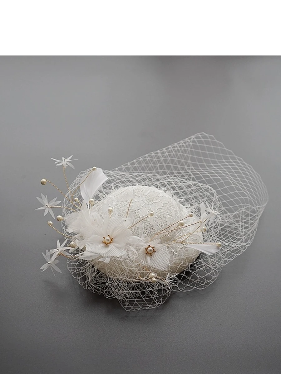 

Luxury Pearl Bridal Headpiece Handmade Bride Veil Fascinator Wedding Hair Accessories Photo Pillbox Hat Party Fedora Chic Beret