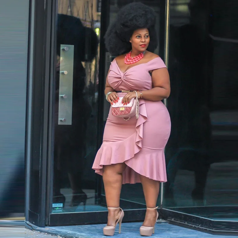 

Large Size Dress Female Outfits Sexy V Neck New Off Shoulder Ruffled Hem Plus Size Dress Casual Fashion Temperament Clothes