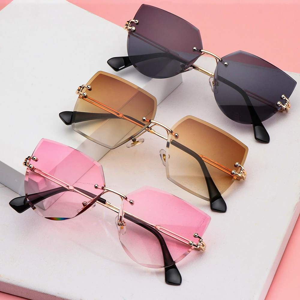 

Gradient UV400 Frameless Eyeglasses Eyewear Women Metal Sunglasses Rimless Shades Cat Eye Sunglasses