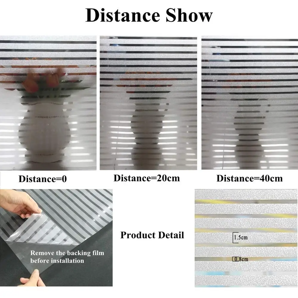 

1/2 M Stained Window Sticker Striped Window Decal Non-Adhesive Privacy Film Vinyl Glass Film Window Tint for Home Kitchen Office