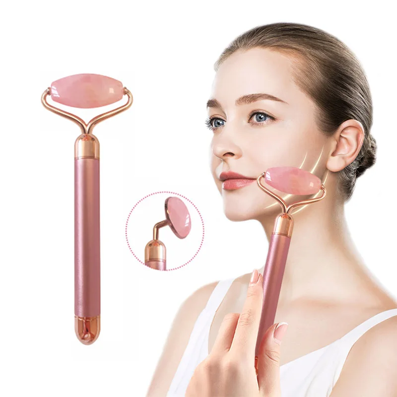 Электрический вибрирующий роликовый массажер для лица из Натурального Розового
