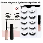 Магнитная подводка для глаз с эффектом 3D, водостойкая самоклеящаяся подводка для глаз, 5 пар толстых натуральных ресниц, инструмент для макияжа TSLM1