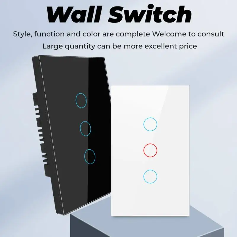 

1/2/3gang Touch Light Switch US Standard Tempered Glass Led Panel 90-250V No Neutral Wire Wall Light Switch Electrical Supplies